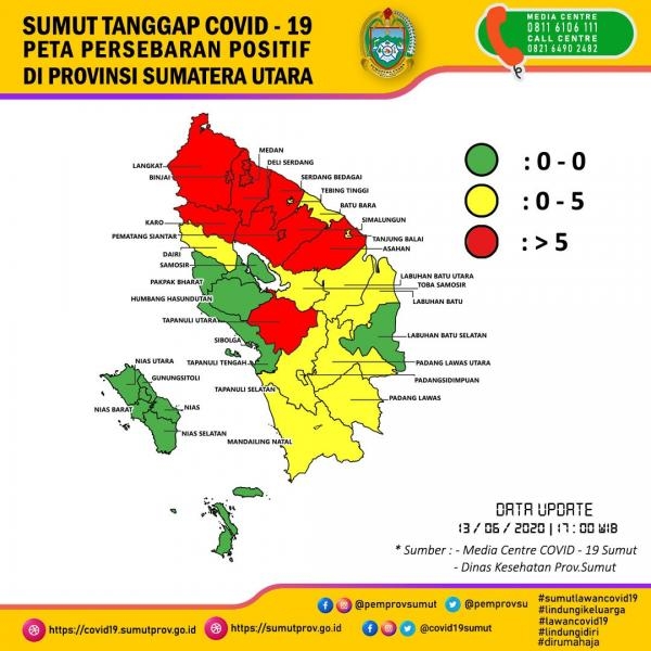 Peta Persebaran Positif di Provinsi Sumatera Utara 13 Juni 2020